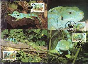 Тонга, 1990, Ящерица, Геккон, WWF, 4 картмаксимума